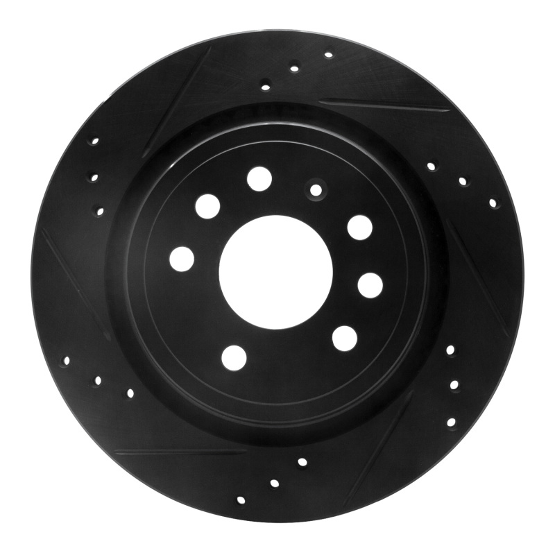 Cadillac BLS Brake Rotor (1) - Rear Left - R1 Concepts - Drilled & Slotted - Black - `03-`11